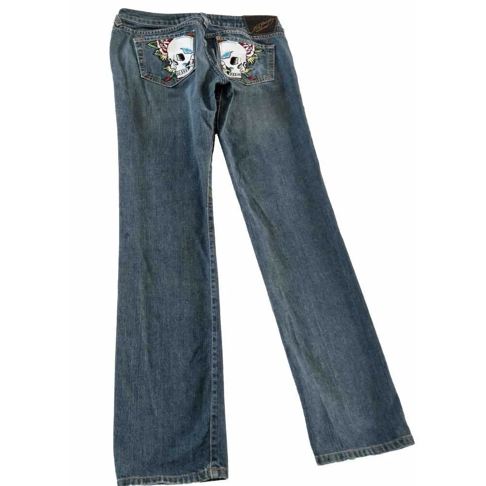 Ed Hardy By Christian Audigier Womens Size 31‎ Jeans Straight Leg Denim